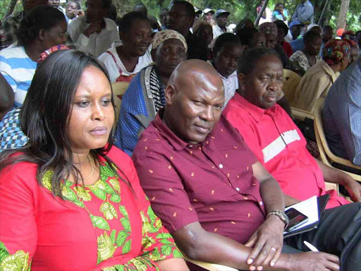 Gatundu Nortth parliamentary seat hopefuls Annie Wanjiku Kibe (Left) Vincent Gaitho (Second) left and Henry Mbote and Francis Mungai 3rd and fourth left during the debate at St Francis primary school on Saturday.