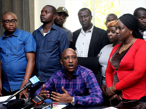 Nairobi Assembly Majority Leader Abdi Guyo addresses the media in his office, on Governor Mike Sonko's nomination of lawyer and NRMKe General Miguna Miguna to the Deputy Governor post, May 17, 2018. /EZEKIEL AMING'A