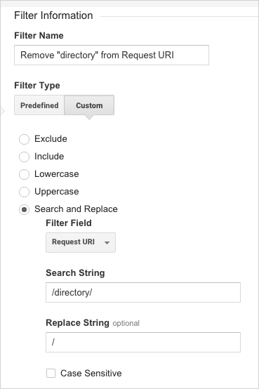 Filter example: remove "directory" from Request URI