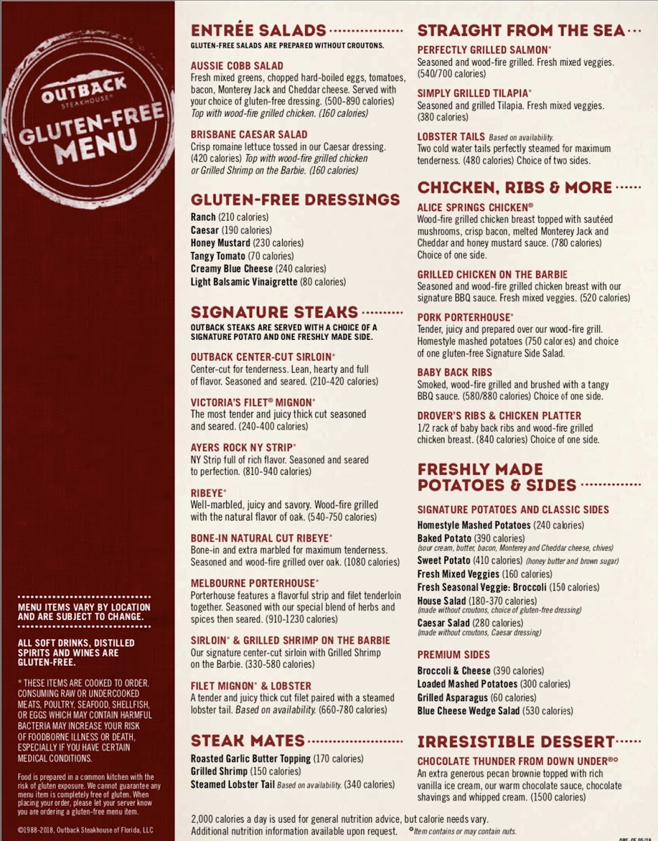 Outback Steakhouse gluten-free menu