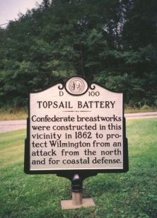 Confederate breastworks were constructed in this vicinity in 1862 to protect Wilmington from an attack from the north and for coastal defense.Plaque via North Carolina Highway Historical Marker...