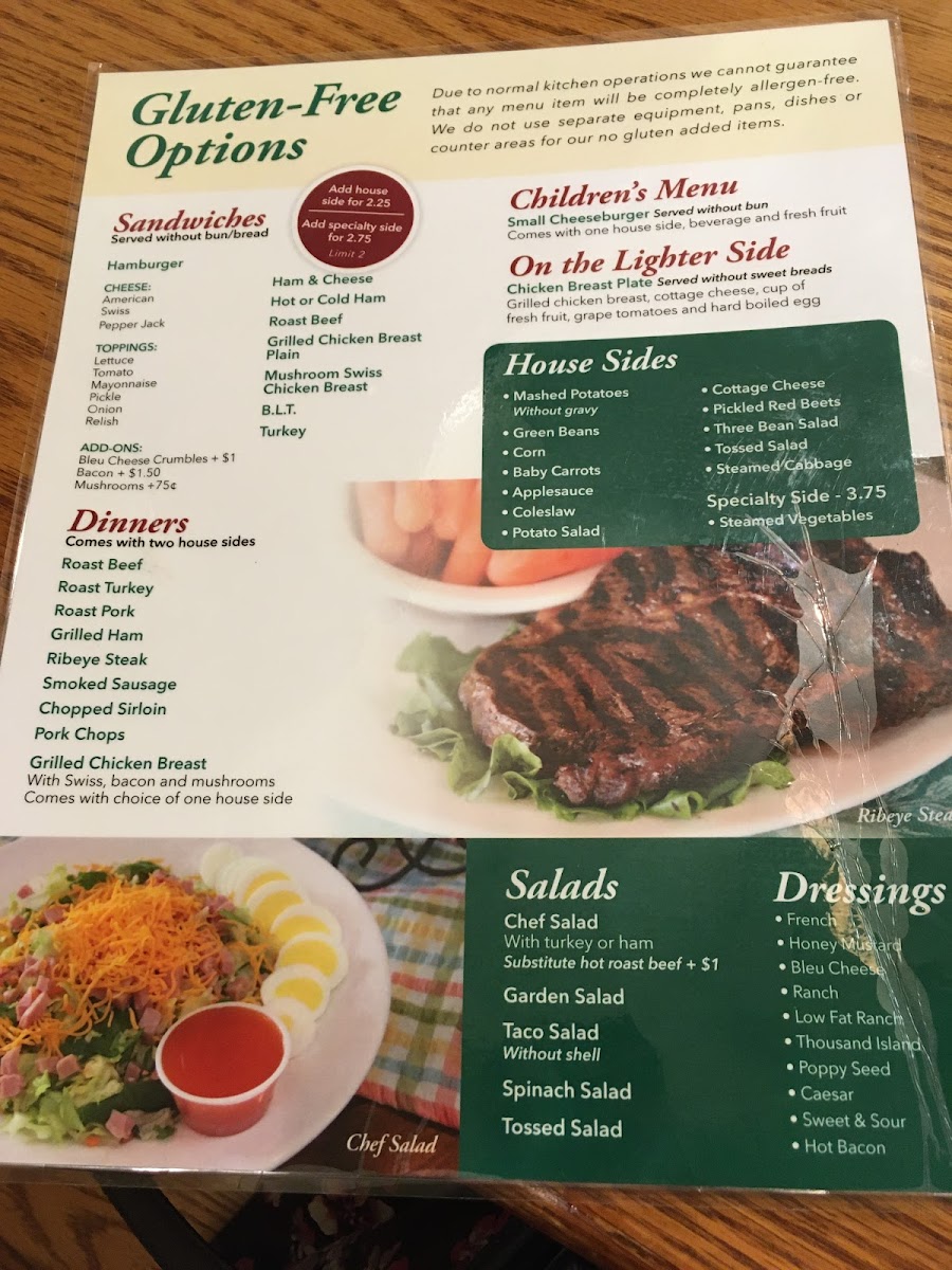 Das Dutchman Essenhaus gluten-free menu