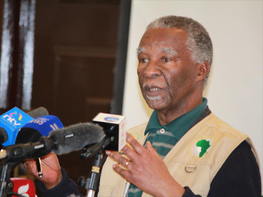 Former South Africa president Thabo Mbeki during a media briefing at Crowne Plaza Hotel on August 10. /Ezekiel Aming'a
