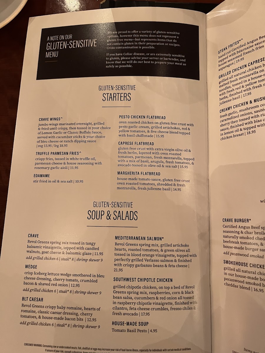 Crave gluten-free menu