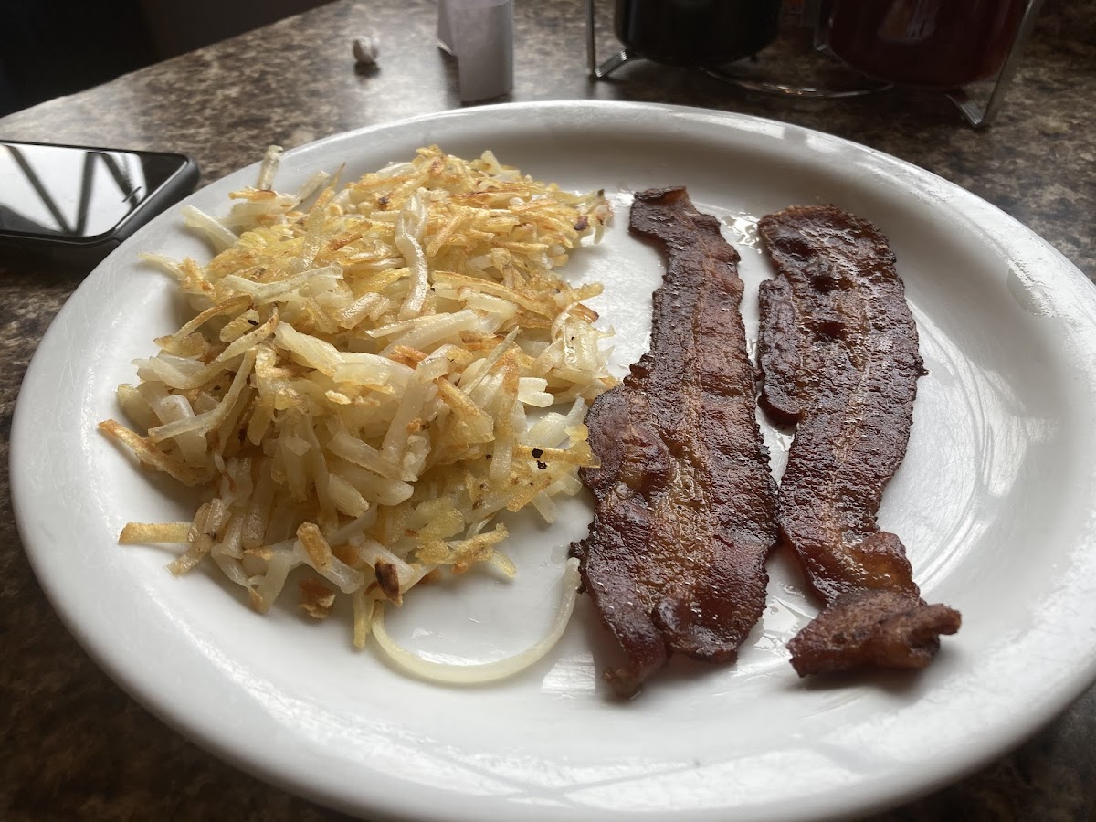 They also made my hash browns and bacon on a safe spot of the griddle! Delish!