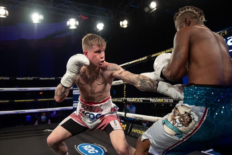 Roarke ‘Razor ’ Knapp beat Benoit Vela from the DRC by TKO on the third round at Emperors Palace in this June 2021 picture.
