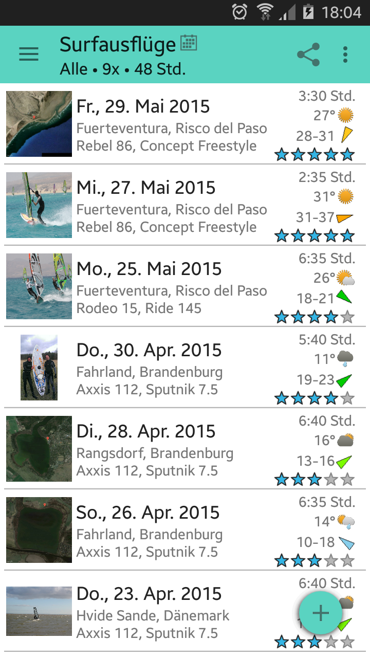 Android application SurfLog screenshort