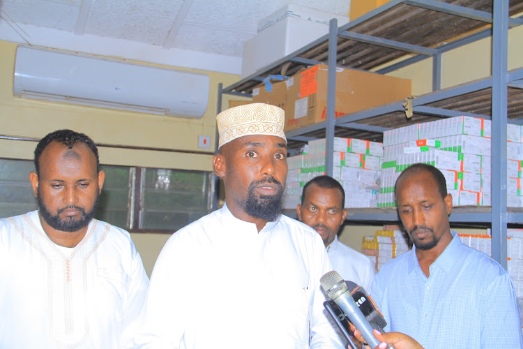Isiolo Medical Services Chief Officer Abdirahman Ibrahim speaking to the media on March 23, 2024