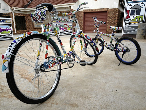 The intricately beaded bicycles that won the Beading Category of the Innibos National Craft Awards.