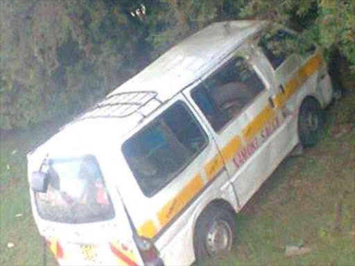 The matatu that was involved in an accident that left one dead and eight injured in Molo, October 25, 2016. /AMOS KERICH