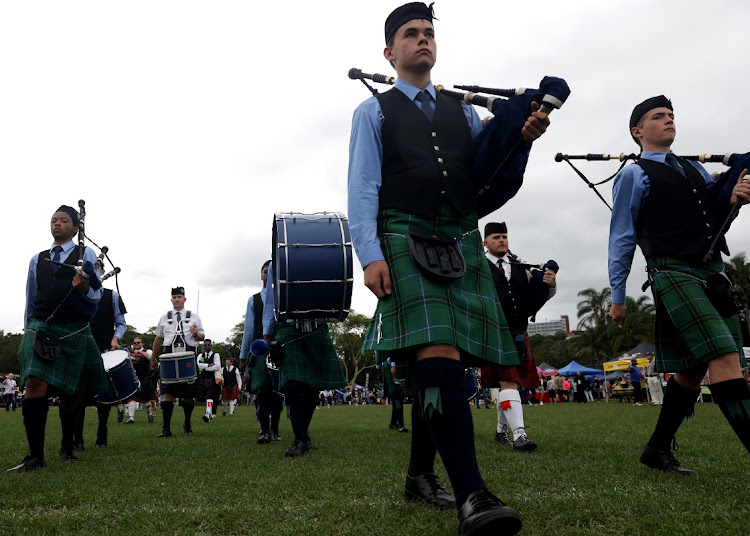 St Benedict's Pipe Band compete under juvenile middle at the 2024 Highland Gathering in Hutchison Park