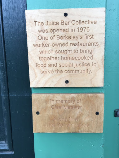The Juice Bar Collective was opened in 1976. One of Berkeley's first worker-owned restaurants which sought to bring together homecooked food and social justice to serve the community. In memory of...