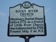 Missionary Baptist. Began before 1772 as a branch of Little River Church; was independent by 1790. Present bldg. 3 mi. N.E.Plaque via North Carolina Highway Historical Marker Program, and is used...