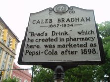 "Brad's Drink," which he created in pharmacy here, was marketed as Pepsi-Cola after 1898.Plaque via North Carolina Highway Historical Marker Program, and is used with their permission. Full page...