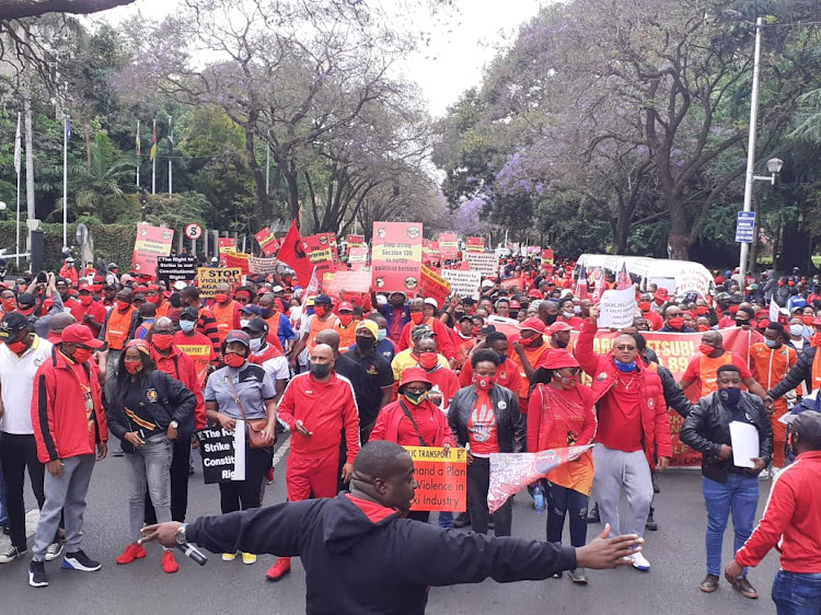 A sea of red as union members march in Pretoria.
