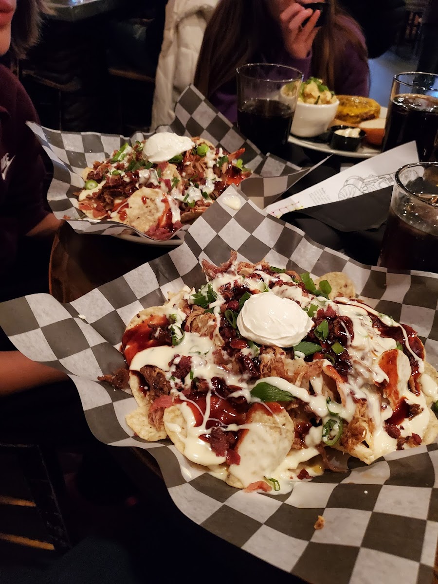 Pork nachos with cheerwine bbq sauce