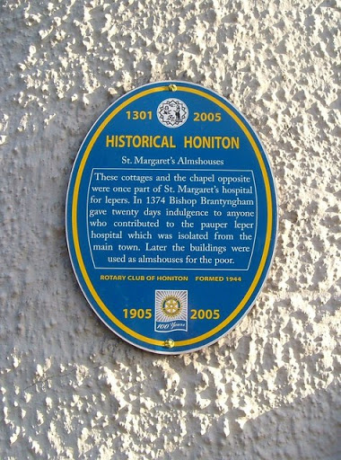 On the wall of ST1500 : St Margaret's Hospital, and placed there as part of "Historical Honiton" in 2005. © Copyright Derek Harper and licensed for reuse under this Creative Commons Licence ....