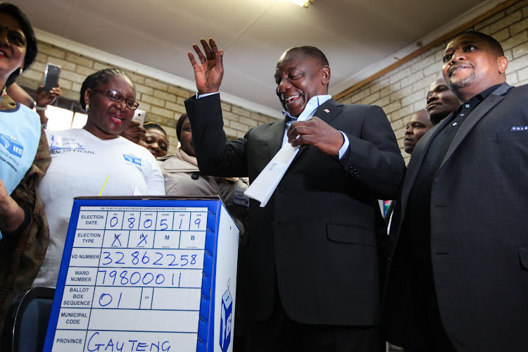 President Cyril Ramaphosa casts his vote in Chiawelo, Soweto, on May 8 2019.