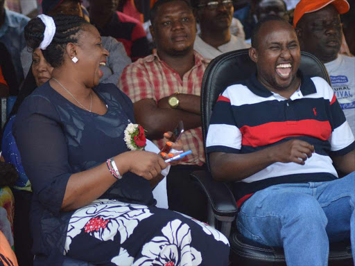 Suna East MP Junet Mohamed with Kilifi Women rep during a fundraising at Mtongwe Girls secondary school, Likoni constituency,Mombasa on Saturday. /JOHN CHESOLI