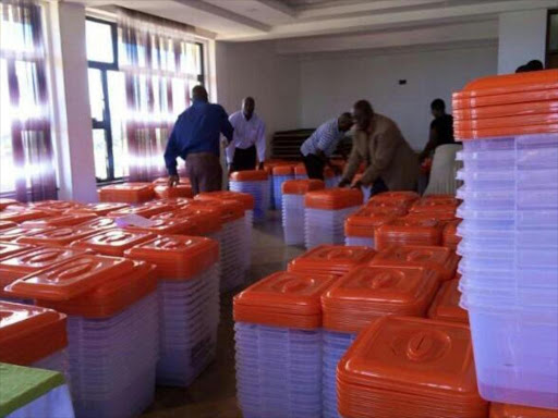 ODM officials prepare materials ahead of party primaries that kicked off in Busia county, April 13, 2017. /COURTESY