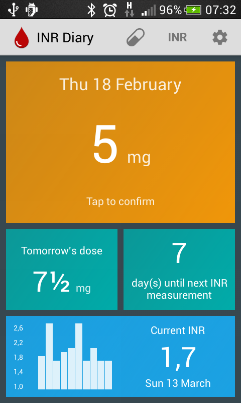 Android application INR Diary screenshort