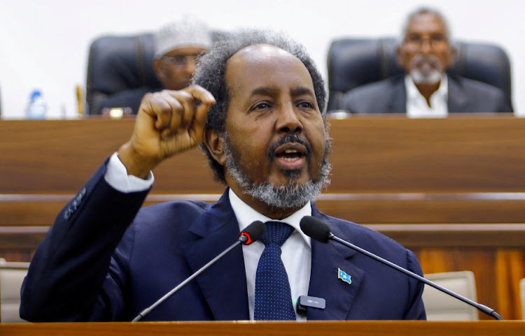 Somalia's President Hassan Sheikh Mohamud addresses the parliament regarding the Ethiopia-Somaliland port deal, in Mogadishu, Somalia, January 2 2024. Picture: FEISAL OMAR/REUTERS