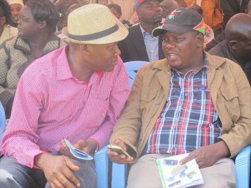 Saboti MP David Wafula and his Endebess counterpart Robert Pukose at a past event. /NICHOLAS WAMALWA