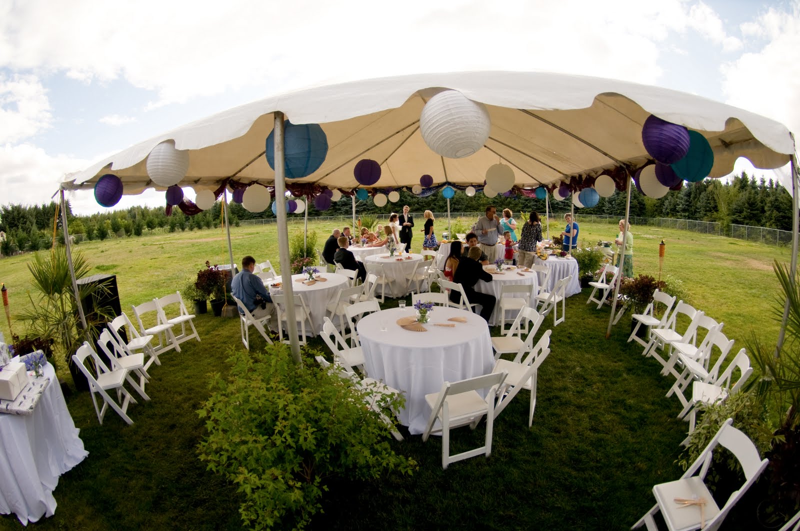 fall wedding party favor ideas tables under party tent