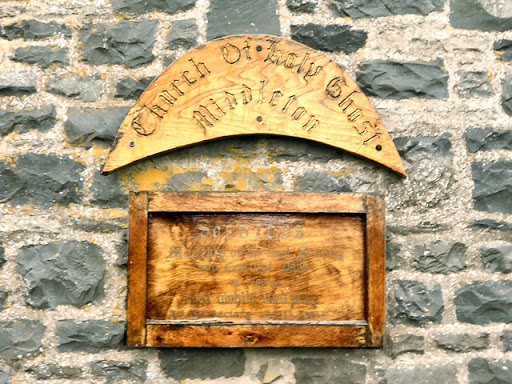 The wooden plaque outside SD6286 : Church of the Holy Ghost, Middleton. © Copyright David Dixon and licensed for reuse under this Creative Commons Licence . Submitted via Geograph