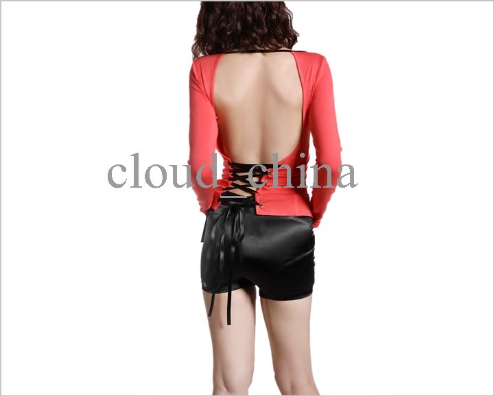 Women V-neck Lace-up Backless Clubwear T-shirt Tops Tee | eBay