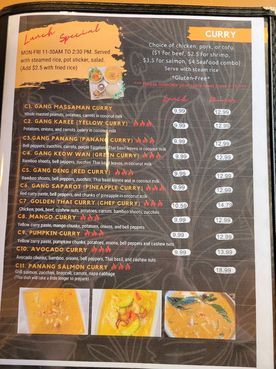 Golden Thai Cuisine gluten-free menu