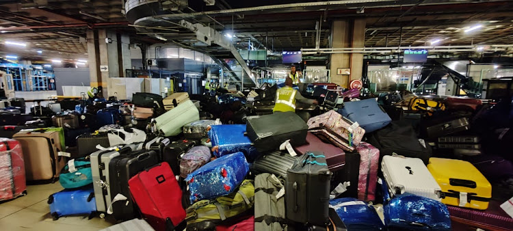 OR Tambo International Airport”s baggage chaotic sorting area, pictured on Saturday.