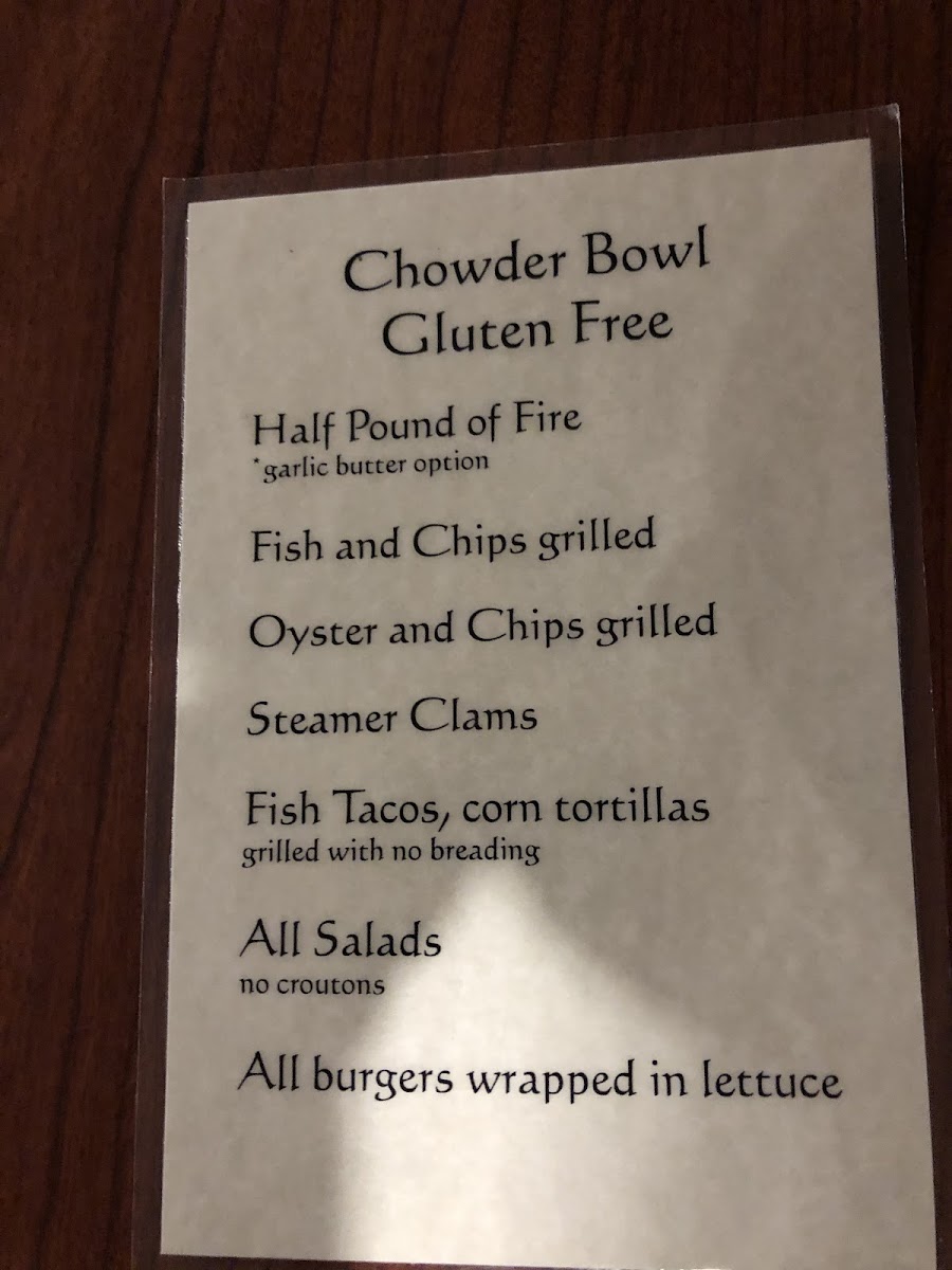 Chowder Bowl at Nye Beach gluten-free menu
