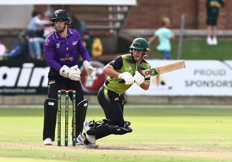 Jordan Hermann of the Warriors during the CSA T20 Challenge match against the Dolphins at St George's Park in Gqeberha.