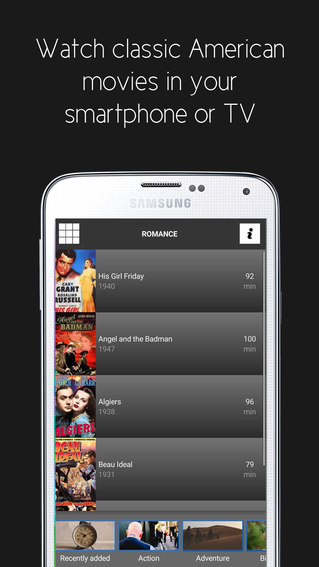 Android application Watch classic movies for free screenshort