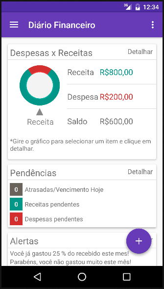 Android application Diário Financeiro screenshort