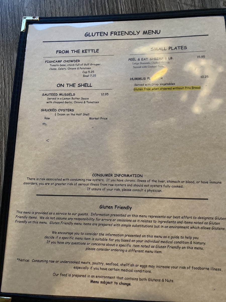 Dockside Waterfront Grill gluten-free menu