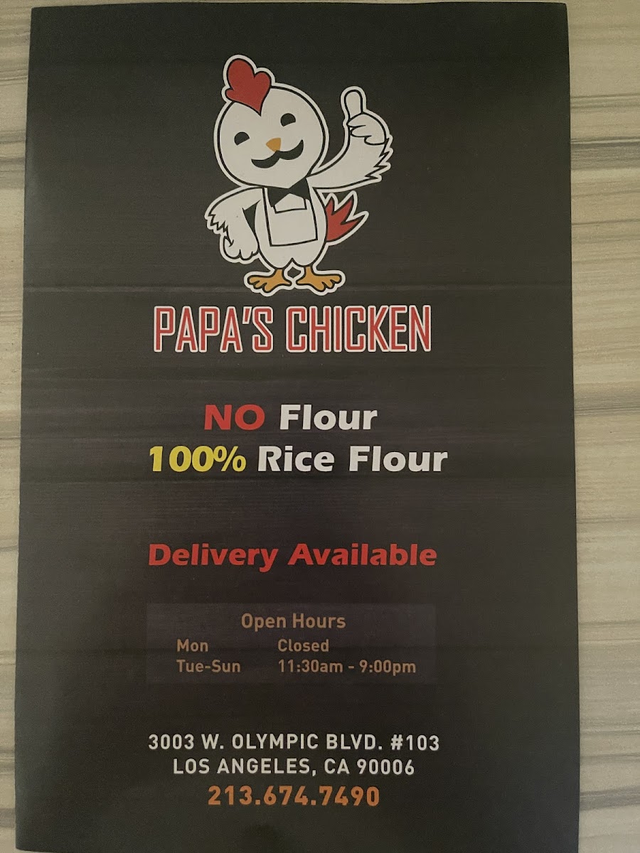 Papa's Chicken gluten-free menu