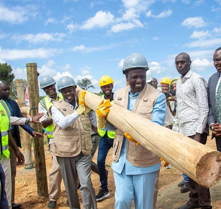 President William Ruto and Deputy President Rigathi Gachagua preside over the commissioning of Lariak Forest Wildlife Electric Fence, Laikipia County on April 12, 2023.