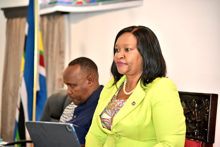 East African Community, Arid and Semi-Arid Lands and Regional Development Cabinet Secretary Rebecca Miano while presiding over the launch of a consultative forum for the draft of EAC's constitution in Mombasa on May 8, 2023.