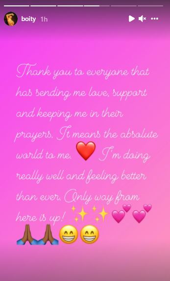 Boity Thulo's Instagram story.