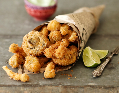 Spicy crumbed mushrooms with hot mayo.