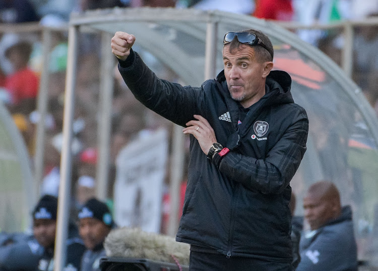 Orlando Pirates head coach Mlutin Sredojevic reacts on the touchline during the 1-0 Absa Premiership defeat against Bloemfontein Celtic at Toyota Free State Stadium in Bloemfontein on August 19 2018.