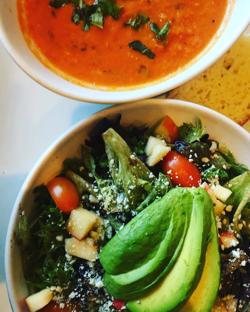 Super yummy Soup and Salad combo w/Gluten free foccocia bread! Delish and so filling.