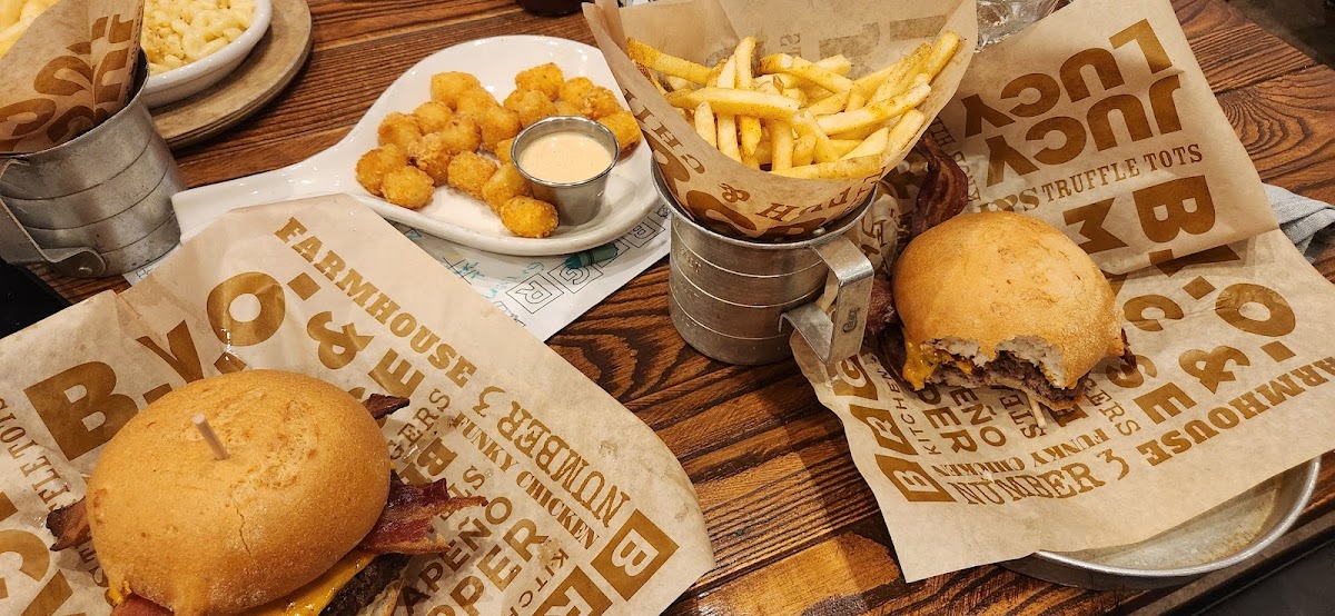 Burgers, fries, and tots