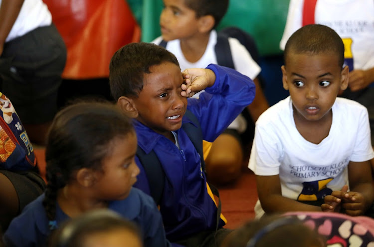Another Grade 1 pupil could not hold back the tears at Schotche Kloof Primary.