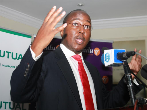 Kenya’s Old Mutual Group CEO Peter Mwangi addresses the media in Nairobi on July 2 last year /ENOS TECHE
