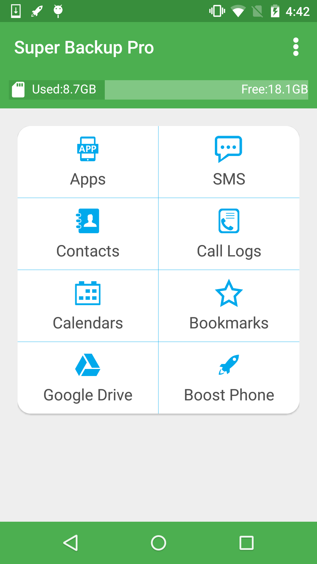 Android application Super Backup Pro: SMS&amp;Contacts screenshort