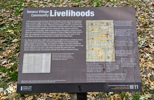 Seneca Village CommunityLivelihoods   In this area lived several African-American families whose individual occupations give us further insight into the lives of residents of Seneca Village, as...