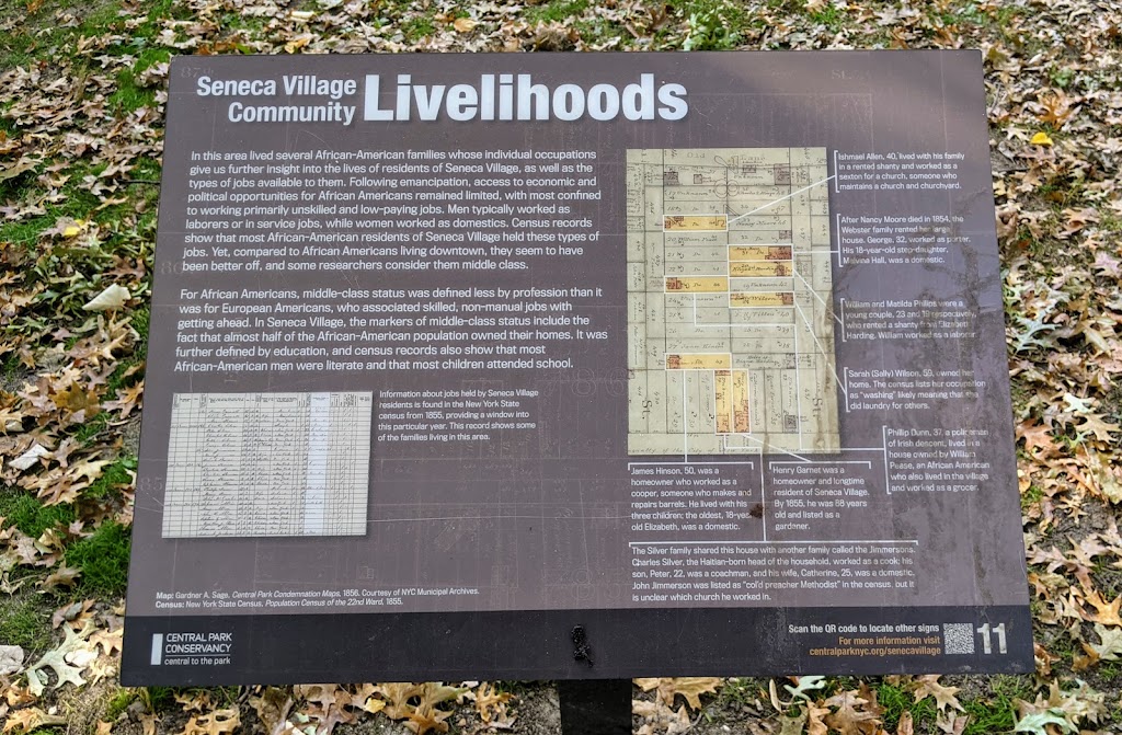 Seneca Village CommunityLivelihoods   In this area lived several African-American families whose individual occupations give us further insight into the lives of residents of Seneca Village, as well ...